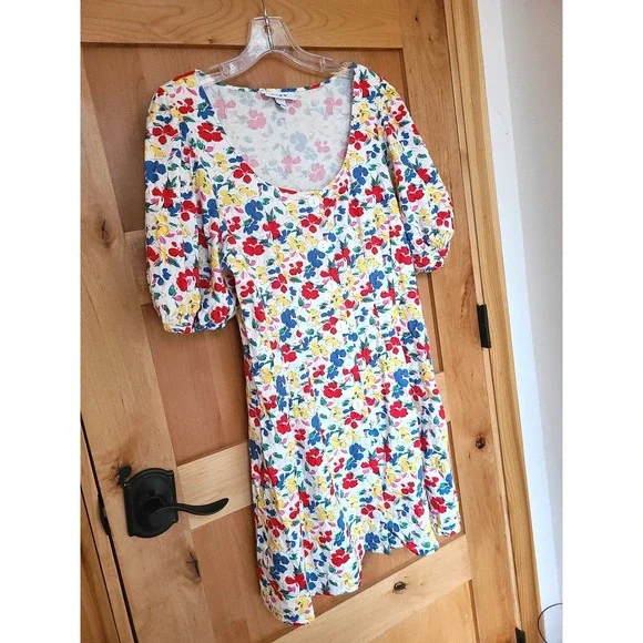 Rixo Floral Linen Blend Sz 14 Puff Sleeve Mini Dress Button Front Feminine Girly - Picture 10 of 10